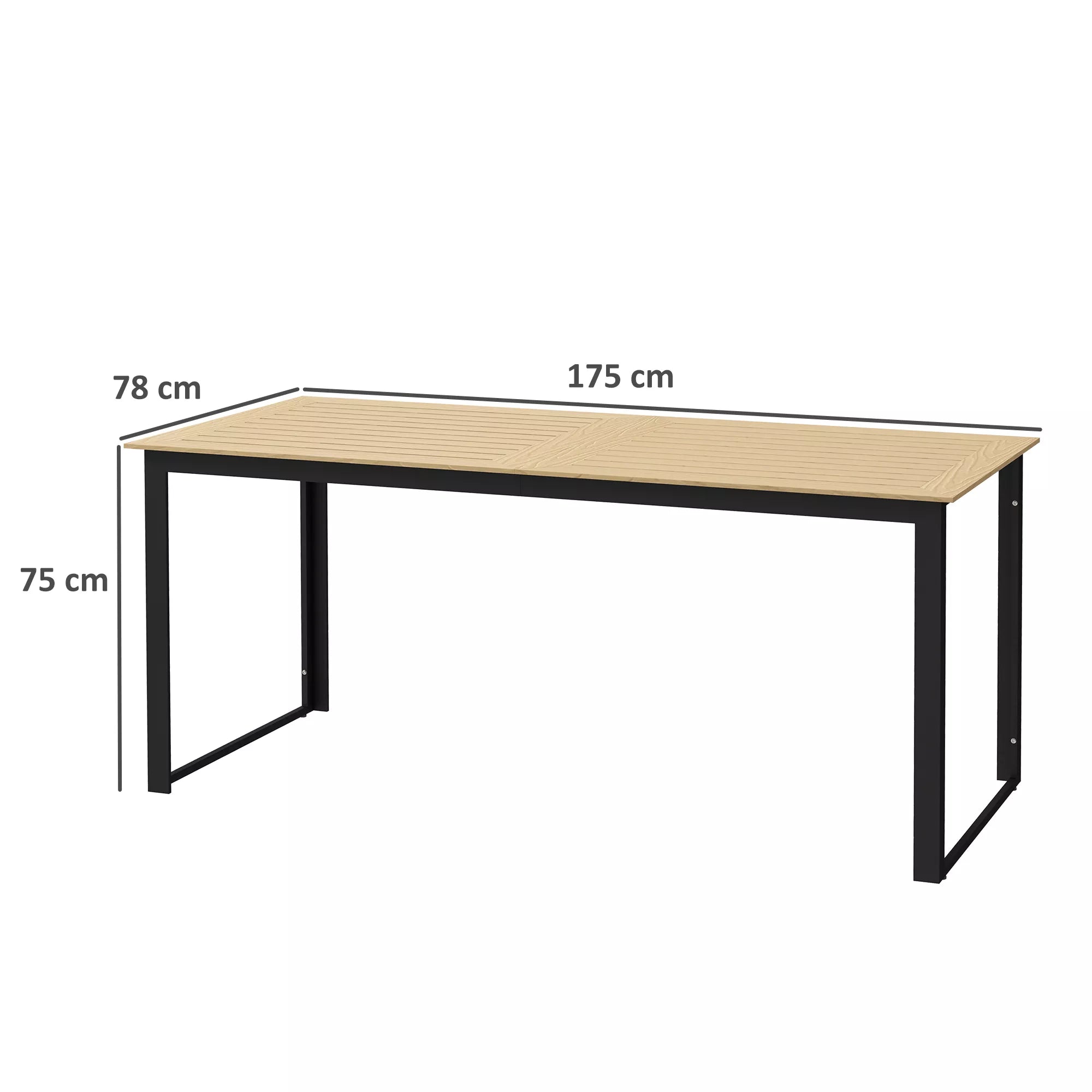 Sodo stalas iš metalo 175x78 cm Atsparus atmosferos poveikiui balkono stalas su medžio imitacija, neslidus valgomojo stalas Juodas