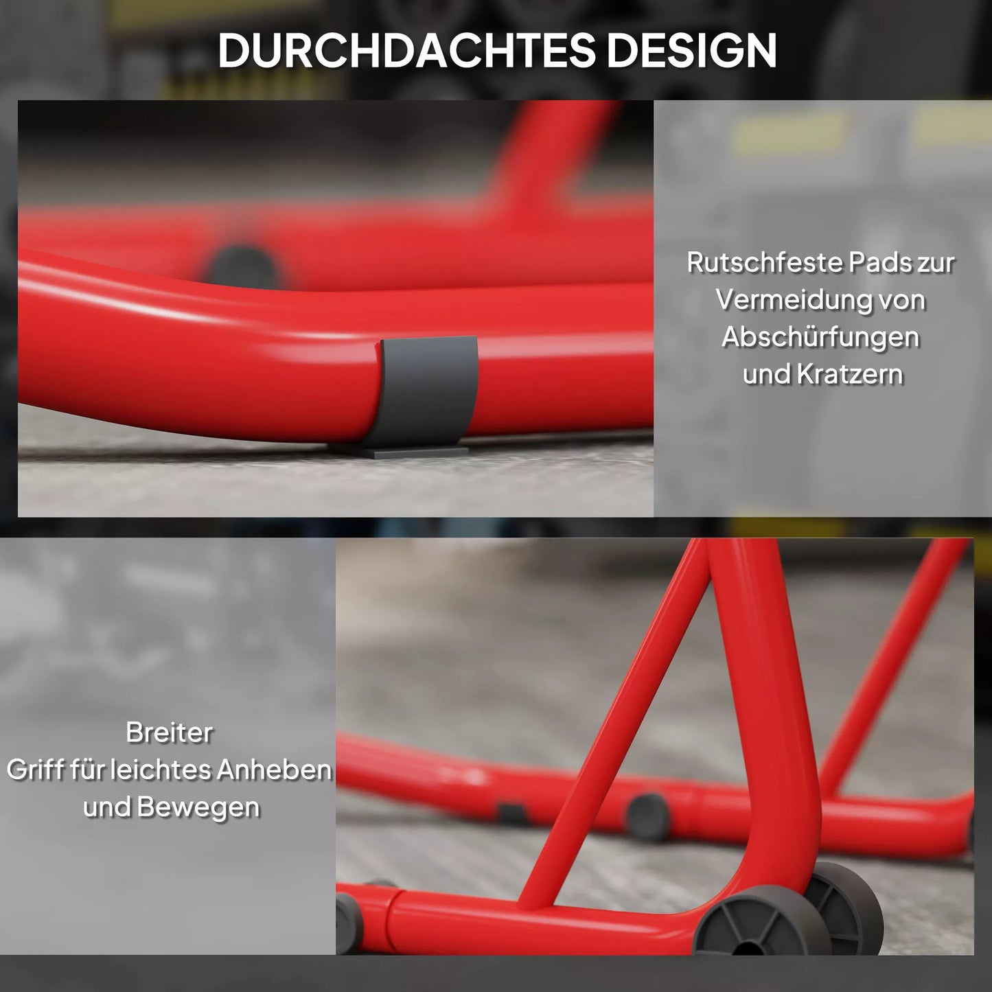 Motociklo stovas, priekinis/galinis, montavimo stovas, motociklo keltuvas, iki 544 kg, plieninis, raudonas