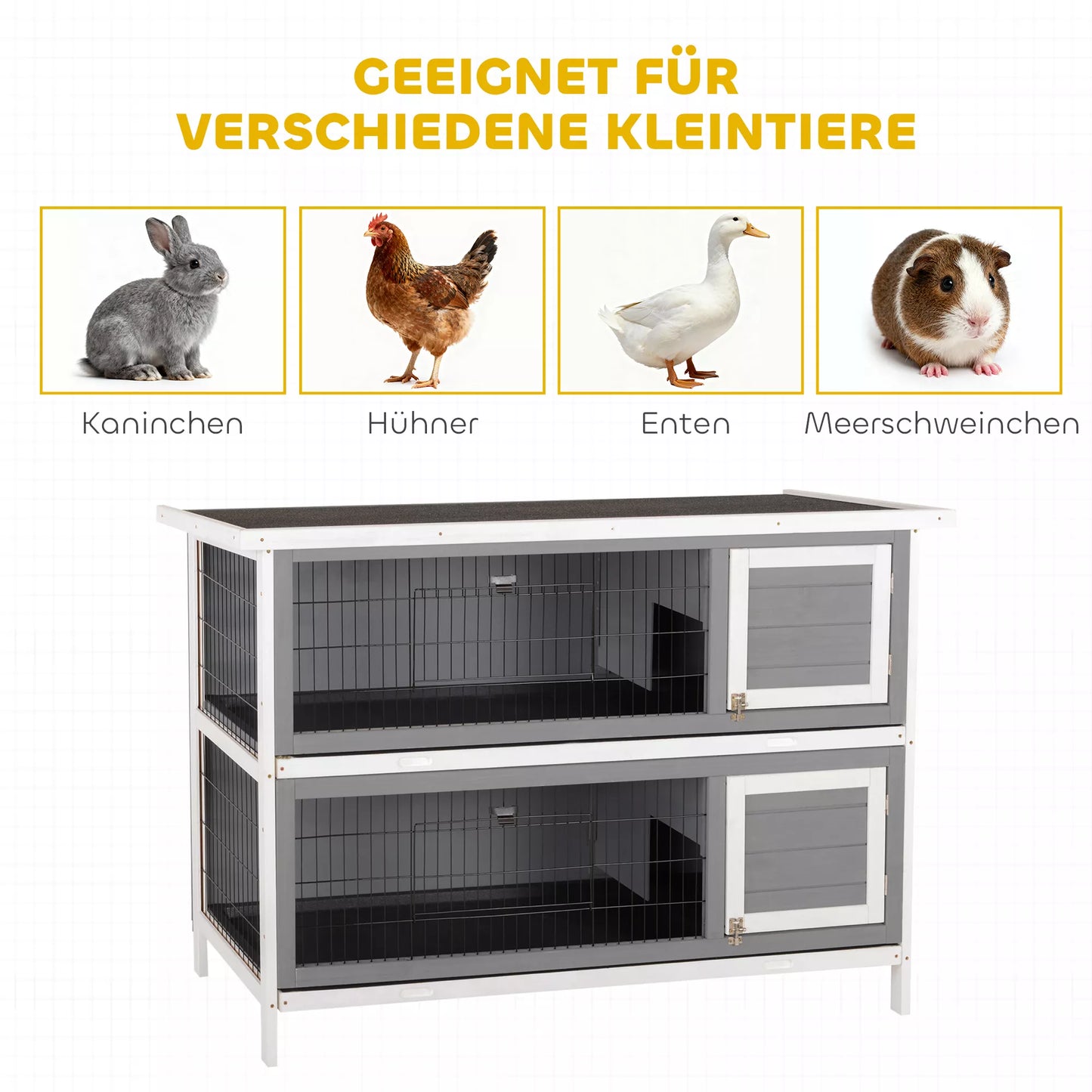 Mažų gyvūnų narvas jūrų kiaulėms ir nykštukiniams triušiams, dviejų aukštų, medinis, pilkos spalvos