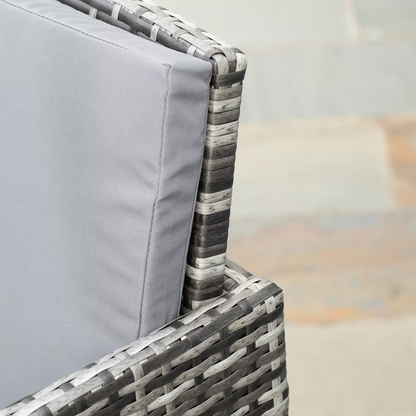 Poliratano lauko baldų komplektas 4 žmonėms, sodo valgomojo komplektas su pagalvėlėmis, pilkas