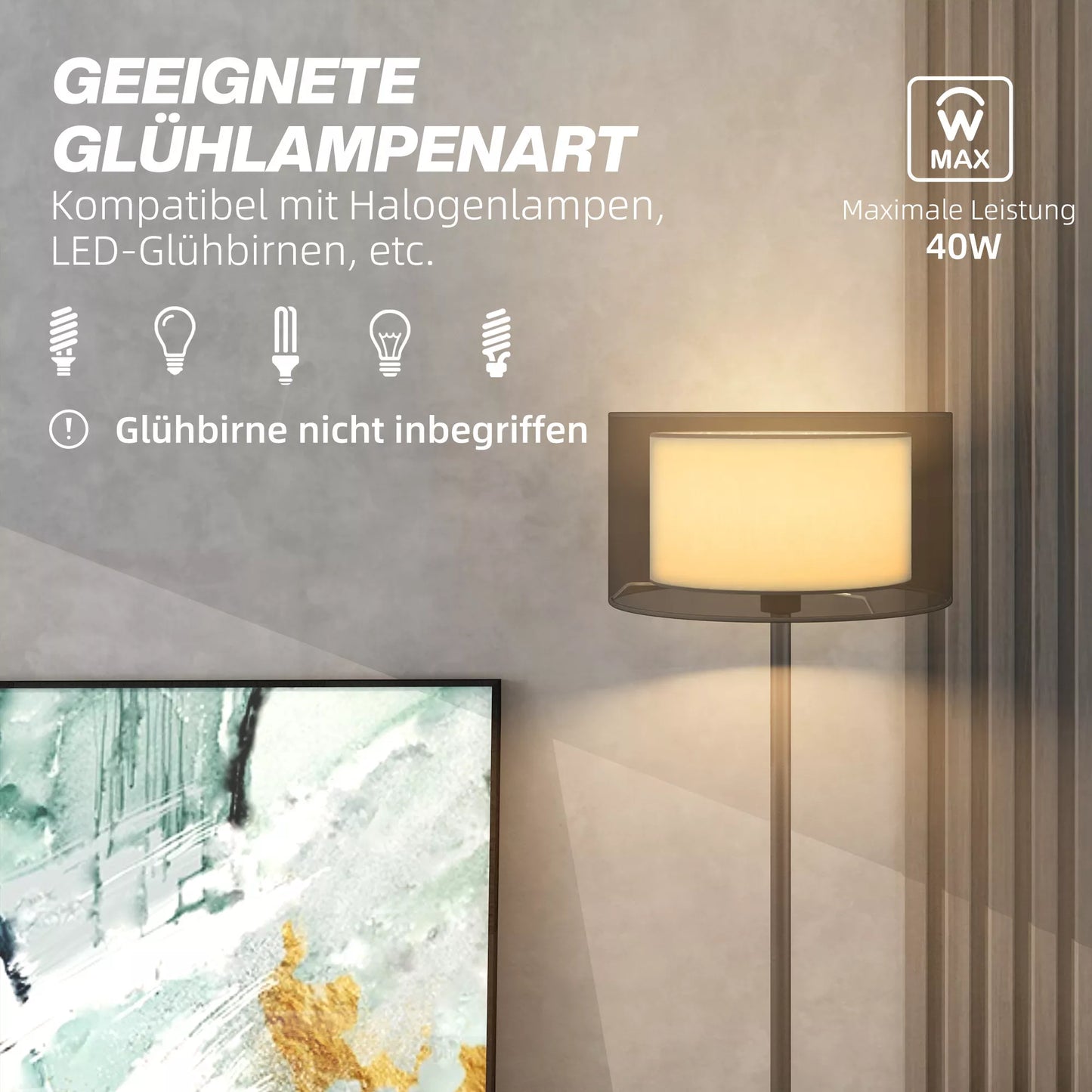 Stovinti lempa, dviejų spalvų gaubtas, kojinis jungiklis, metalas, juoda