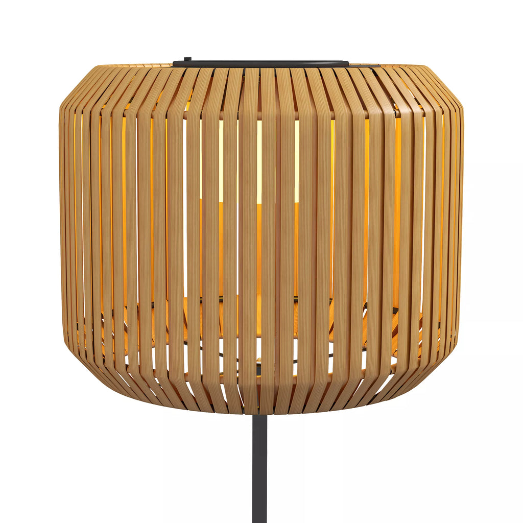 Rotango lauko šviestuvas, saulės energija maitinama sodo lempa, automatinis įjungimas, LED, atspari atmosferos poveikiui, metalinis rėmas, Ø34 x 130 cm, juoda/geltona