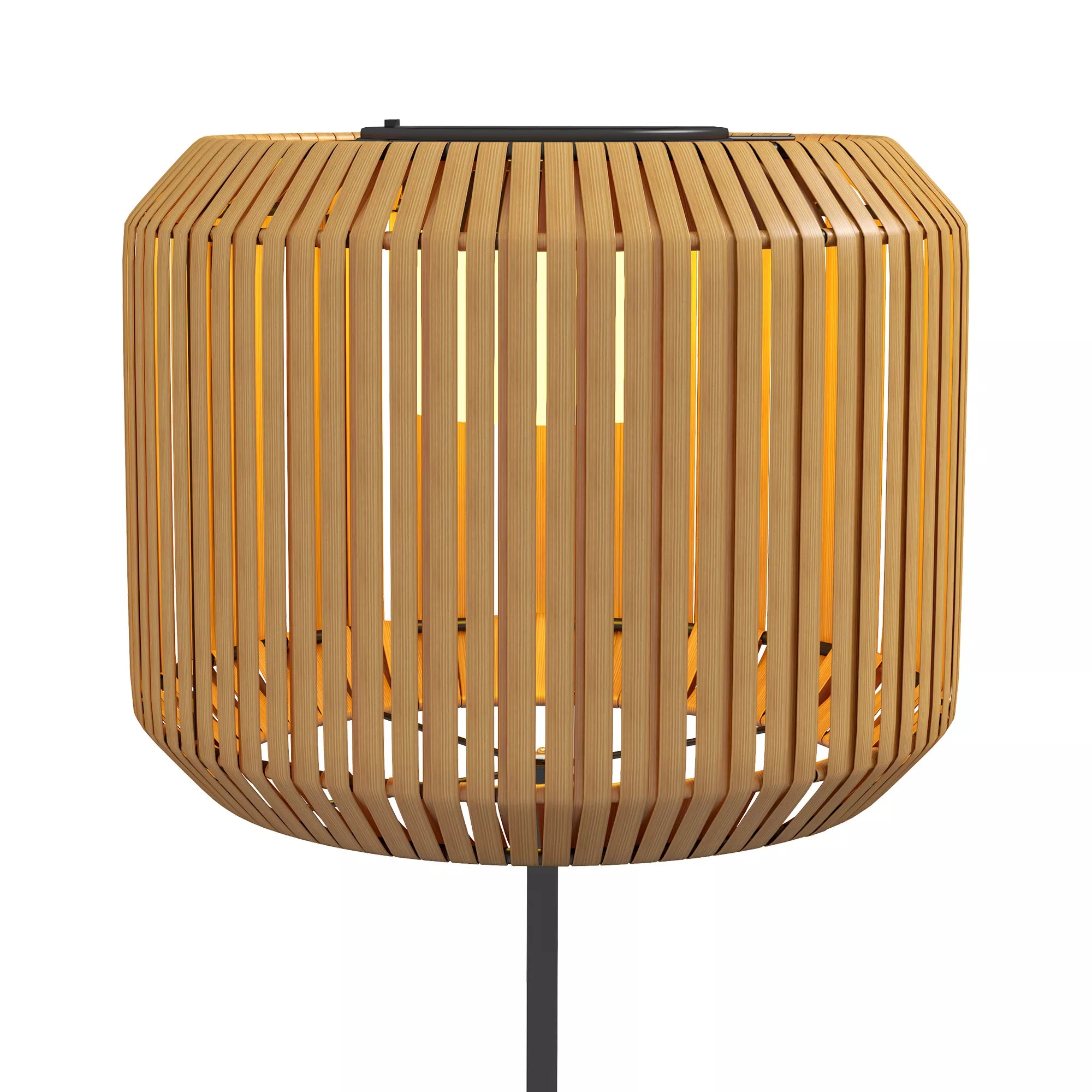 Rotango lauko šviestuvas, saulės energija maitinama sodo lempa, automatinis įjungimas, LED, atspari atmosferos poveikiui, metalinis rėmas, Ø34 x 130 cm, juoda/geltona