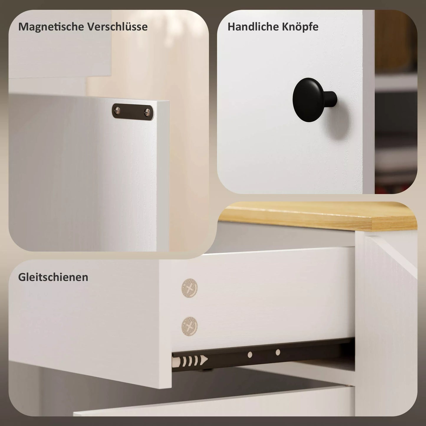 Virtuvės vežimėlis su stalčiumi, spintele, prieskonių lentynėle, rankšluosčių laikikliu,  82 x 38 x 86,5 cm, baltas/ąžuolas