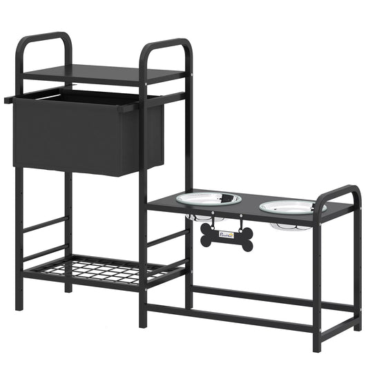 Padidintas šunų dubuo Reguliuojamo aukščio dubuo su saugojimo vieta Vandens dubuo 2 x 800 ml Nerūdijančio plieno dubuo 89,5 x 27 x 74 cm Juodas