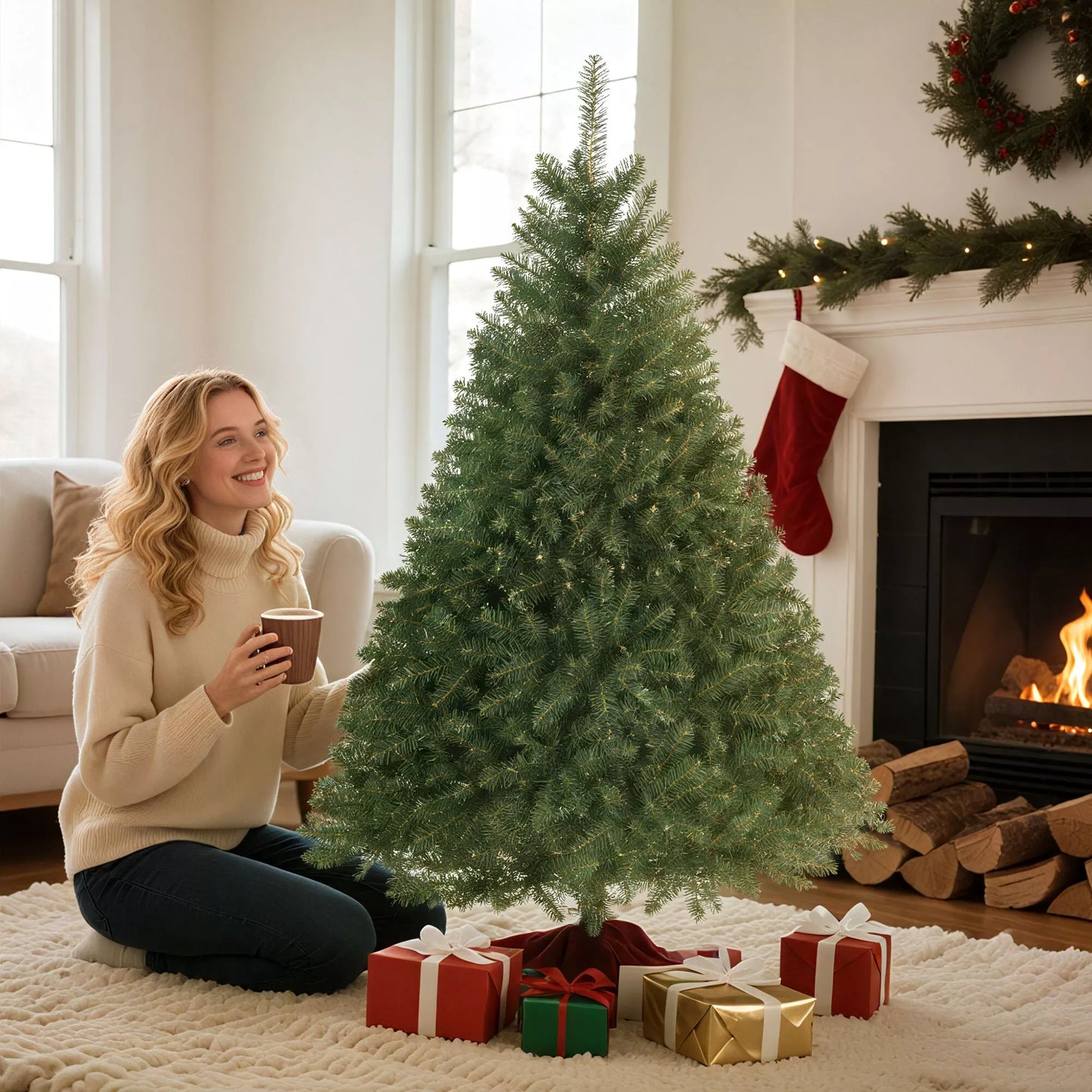 Dirbtinė Kalėdų eglė, 150 cm, su sulankstomomis šakomis, metaliniu stovu, universali, žalia