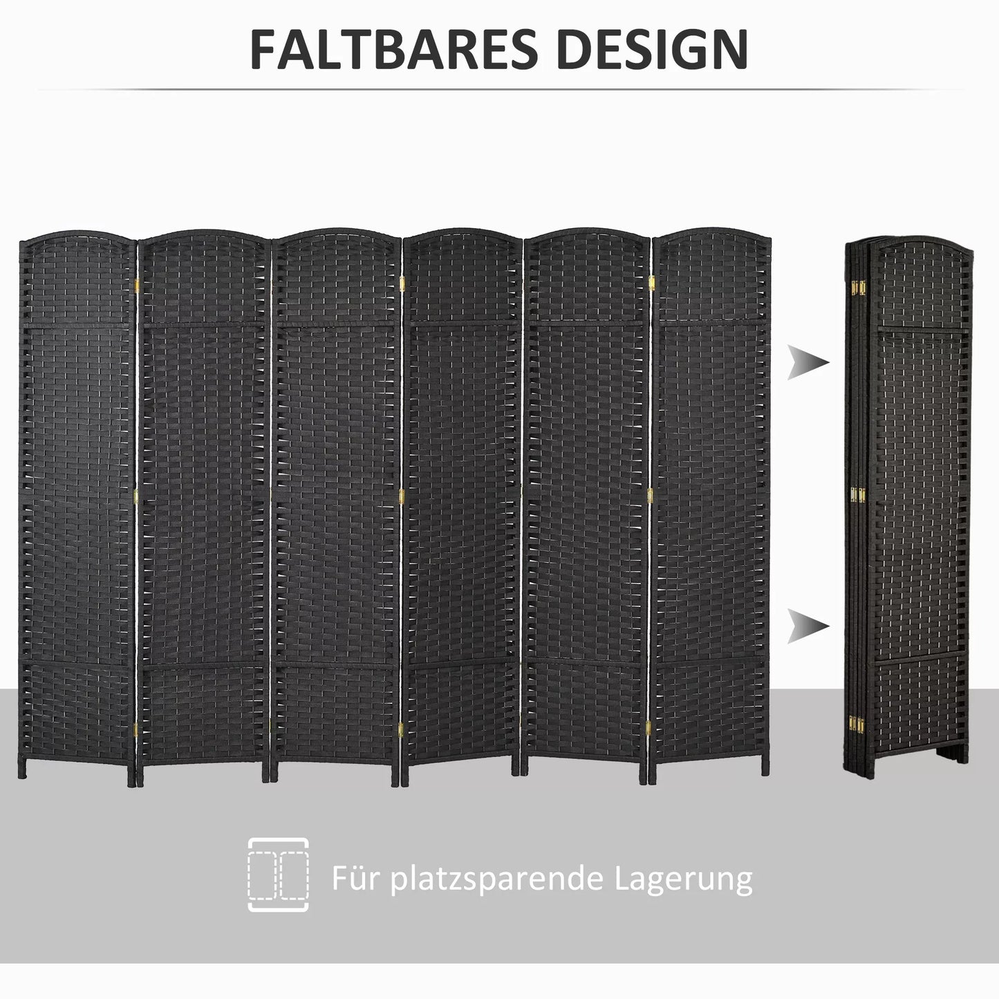 6 dalių kambario pertvara, sulankstomas privatumo skydas, privatumo sienelė svetainei, miegamajam, namų biurui, juoda