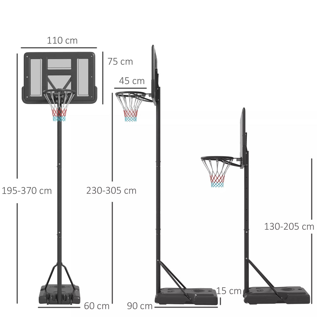 Reguliuojamas krepšinio stovas su ratukais, 230–305 cm, juodas