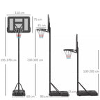 Reguliuojamas krepšinio stovas su ratukais, 230–305 cm, juodas
