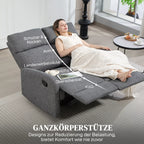 Dviejų vietų sofa su reguliuojamais atlošais ir kojų atrama, pilka
