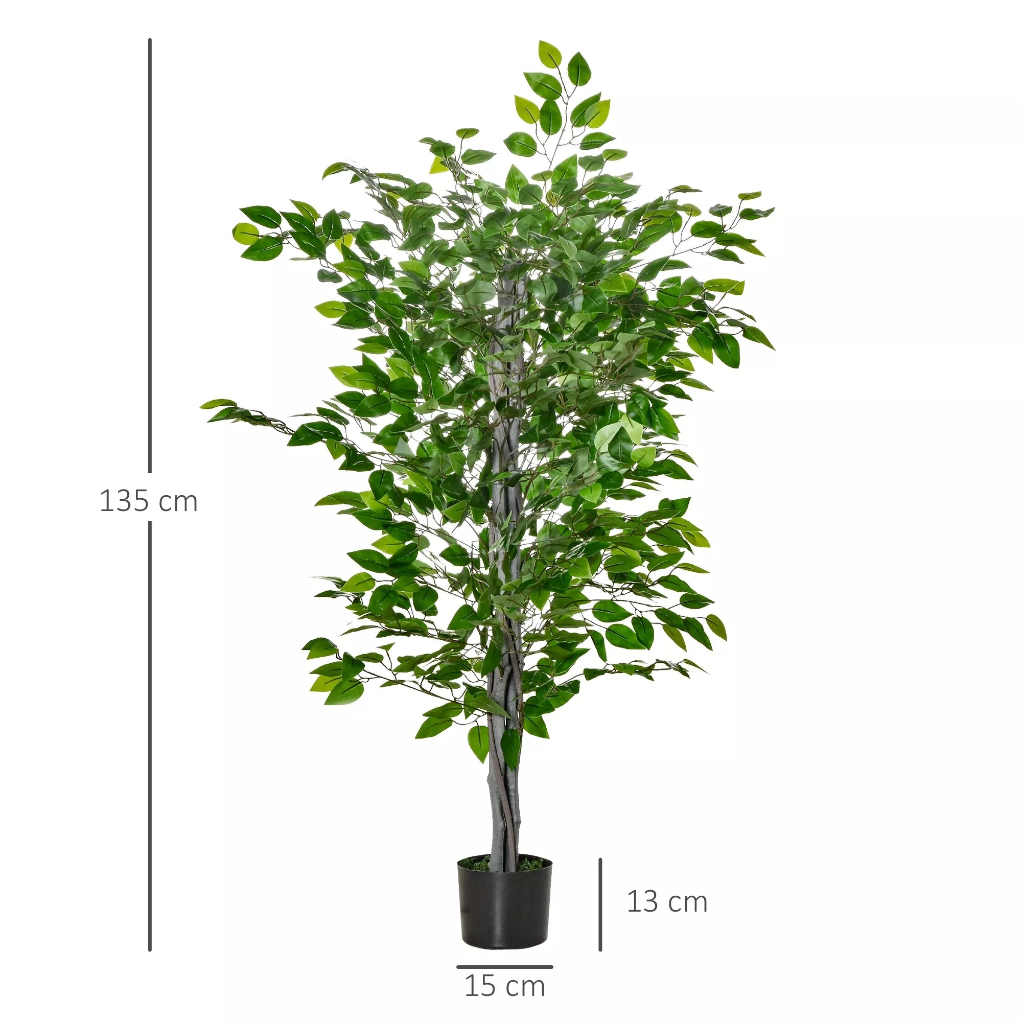 Dirbtinis medis, dirbtinis fikuso augalas, realistiškas išvaizda, cementinis vazonas, 135 cm, lengvai prižiūrimas, plastikas, žalias