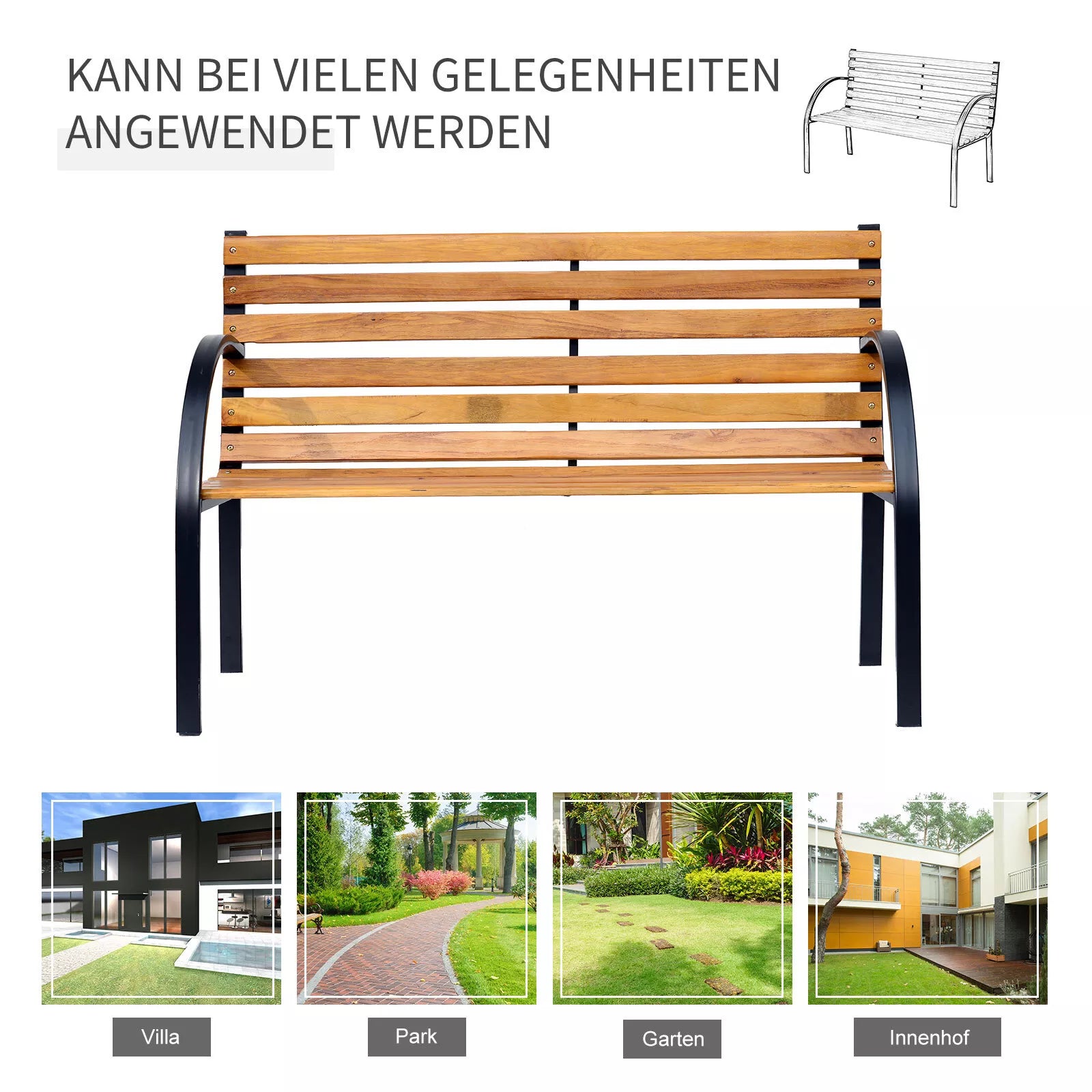 Sodo suolas Parko suolas 2 vietų Sodo plienas + pušies mediena Natūralus B122 x T60 x H83 cm