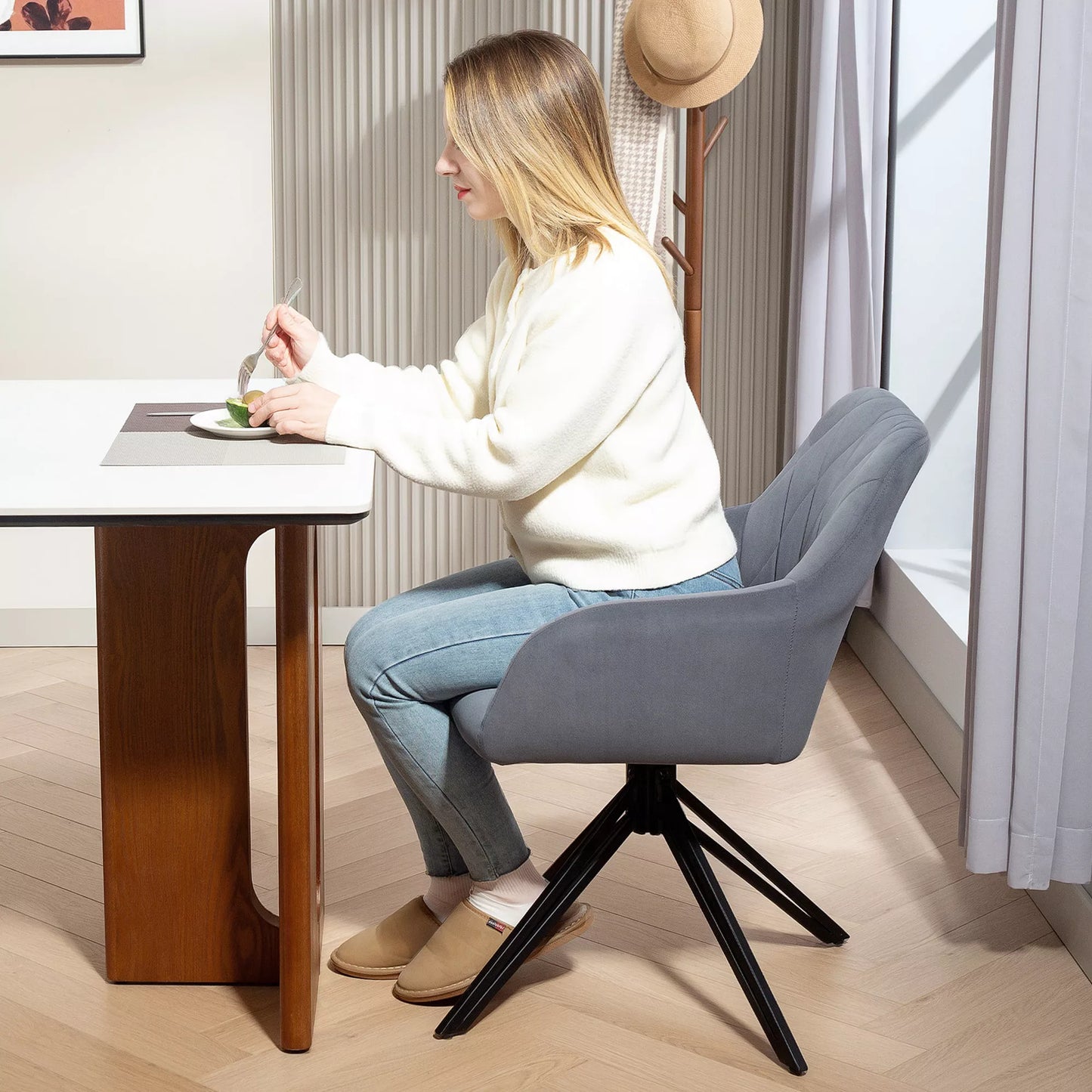 Akcentinis krėslas retro dizaino, aksominės išvaizdos, 58 cm x 60,5 cm x 79 cm, plieninis, pilkas