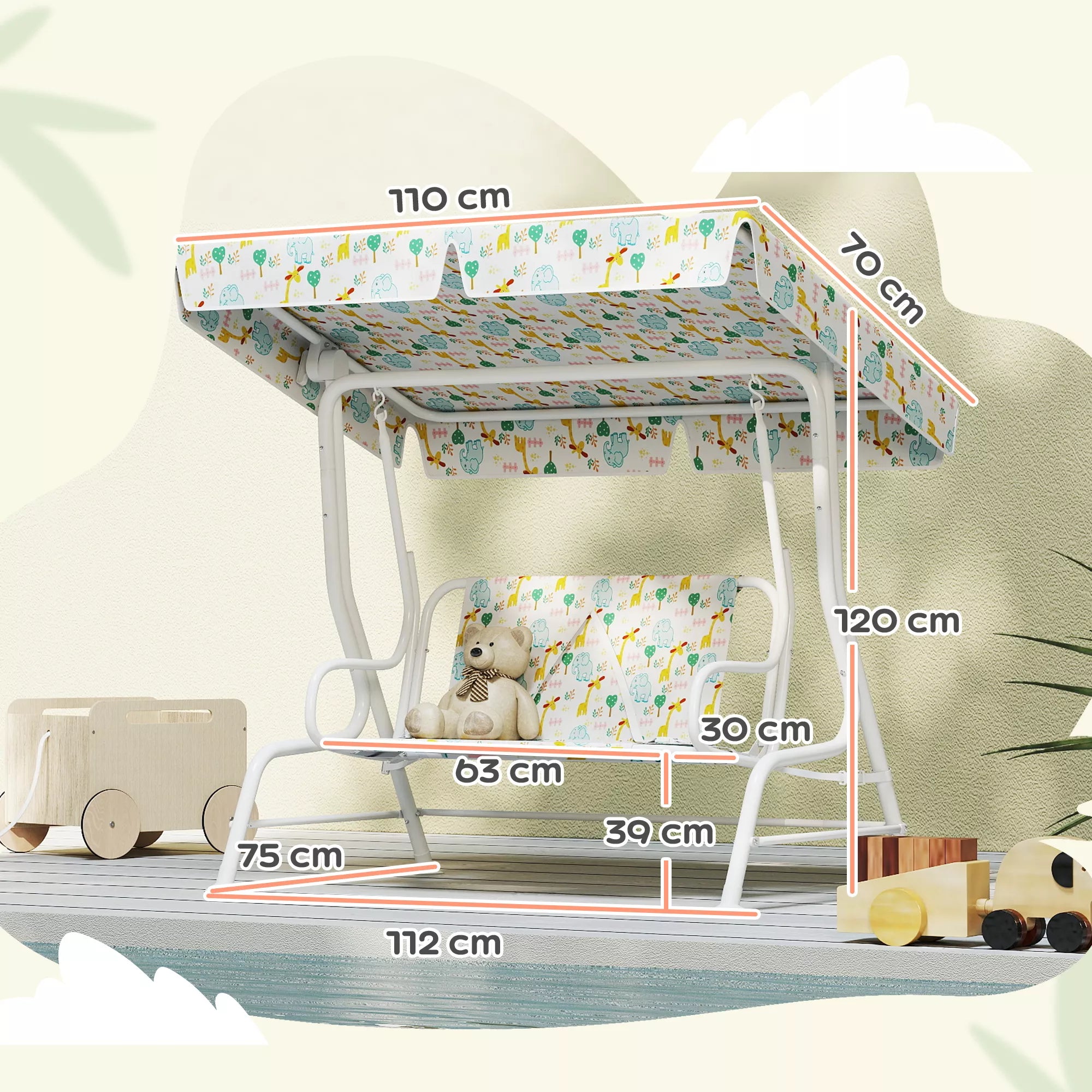 Lauko, sodo  sūpynės vaikams, plieninis rėmas, 2 vietos, 60 kg apkrova, baltos spalvos