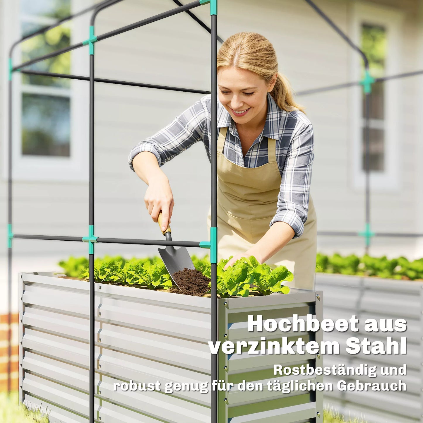 Pomidorų šiltnamis Plėvelinis šiltnamis su aukštu lysve Ritininiu vartu Langu Pasviru stogu 141 x 141 x 190 cm Balta