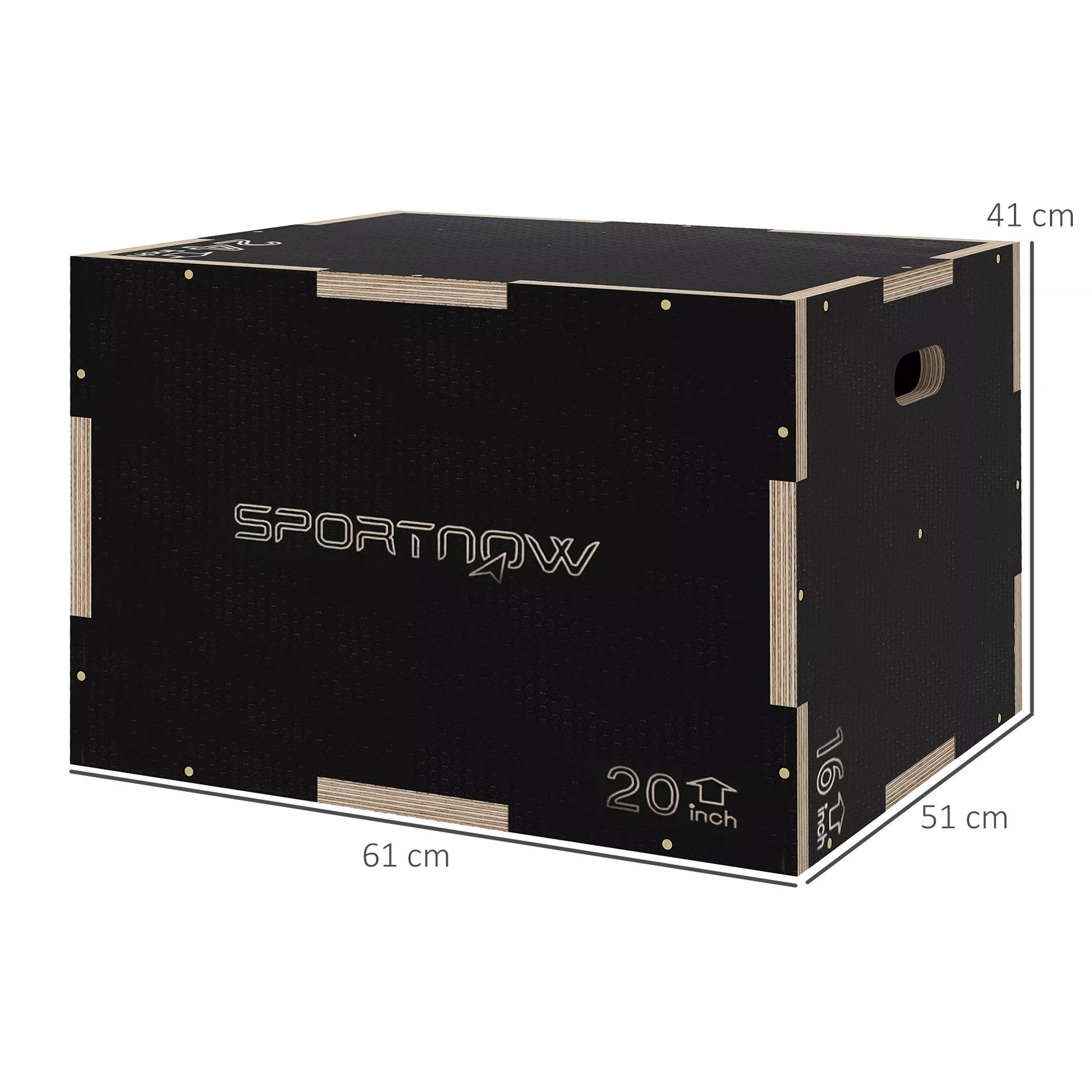 Plyo-Box/šokimo dėžė, tvirta, 61 x 51 x 41 cm, juoda, rankena 10x3,5 cm, iki 120 kg