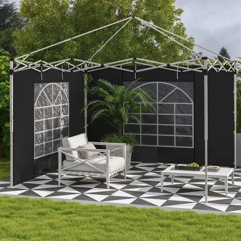 Šoninės sienos 3 x 3/ 3 x 6 m paviljonui, šoninės tentinės su langais, durimis, atsarginės sienos šventiniam palapinei, Oxford audinys, juodos spalvos