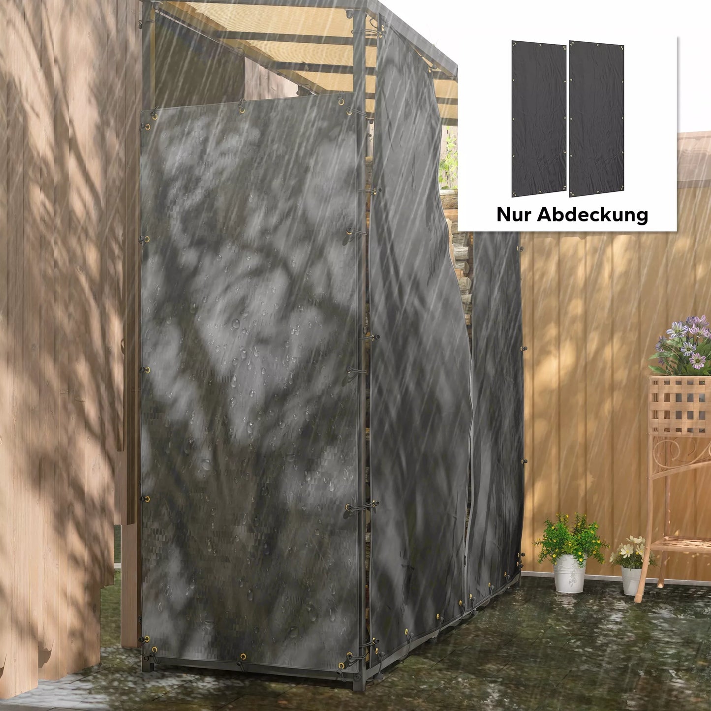 Dangtis malkų lentynai, 2 vnt. komplektas, atsparus oro sąlygoms ir dulkėms, 148 x 62 cm, juodas