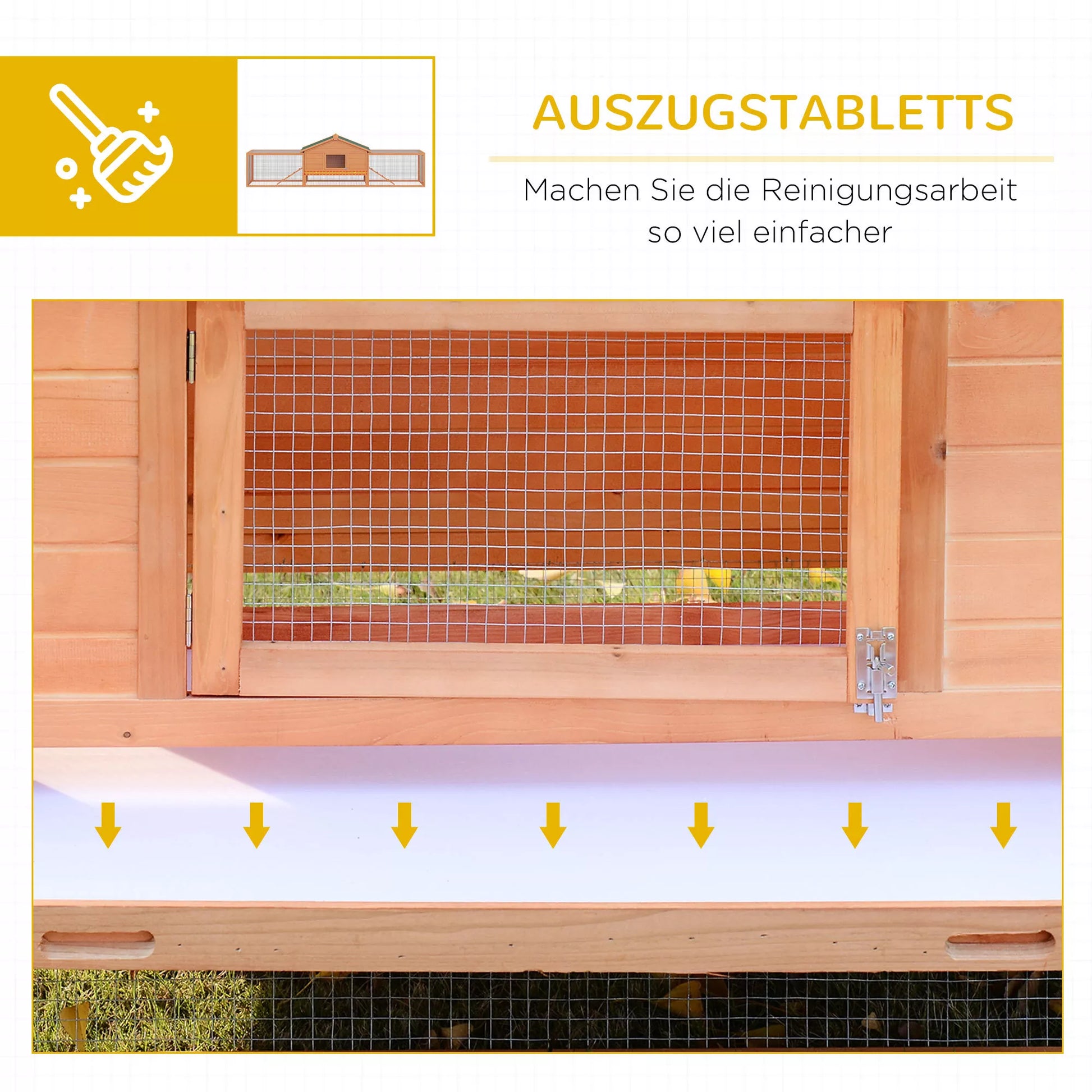 Smulkių gyvūnų tvartas/narvas, su 2 lauko aptvarais, 2 rampomis, 309 cm x 79 cm x 86 cm, natūralus + žalias