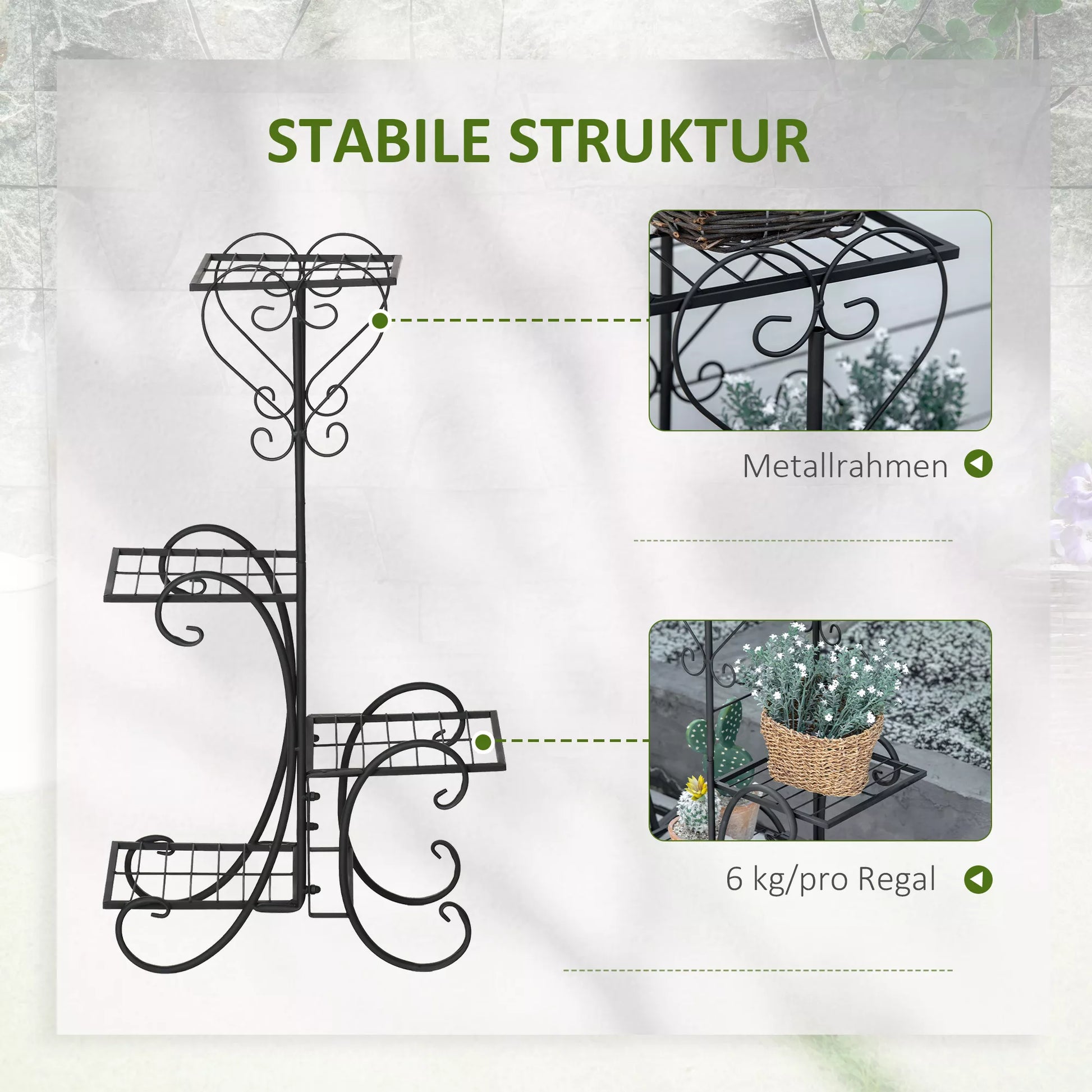 Gėlių stovas Gėlių lentyna iš metalo 4 pakopų augalų lentyna Gėlių laiptelis Gėlių stovas vidaus ir lauko sodui, balkonui, juodos spalvos, 45 x 24,5 x 80 cm