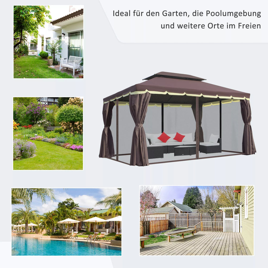 Sodo paviljonas Paviljonas 390 x 290 x 280 cm Sodo palapinė Šventinė palapinė Vakarėlių palapinė su 4 šoniniais elementais Moskitų tinklas Atsparus oro sąlygoms Aliuminis Poliesteris Kavos + juodos spalvos