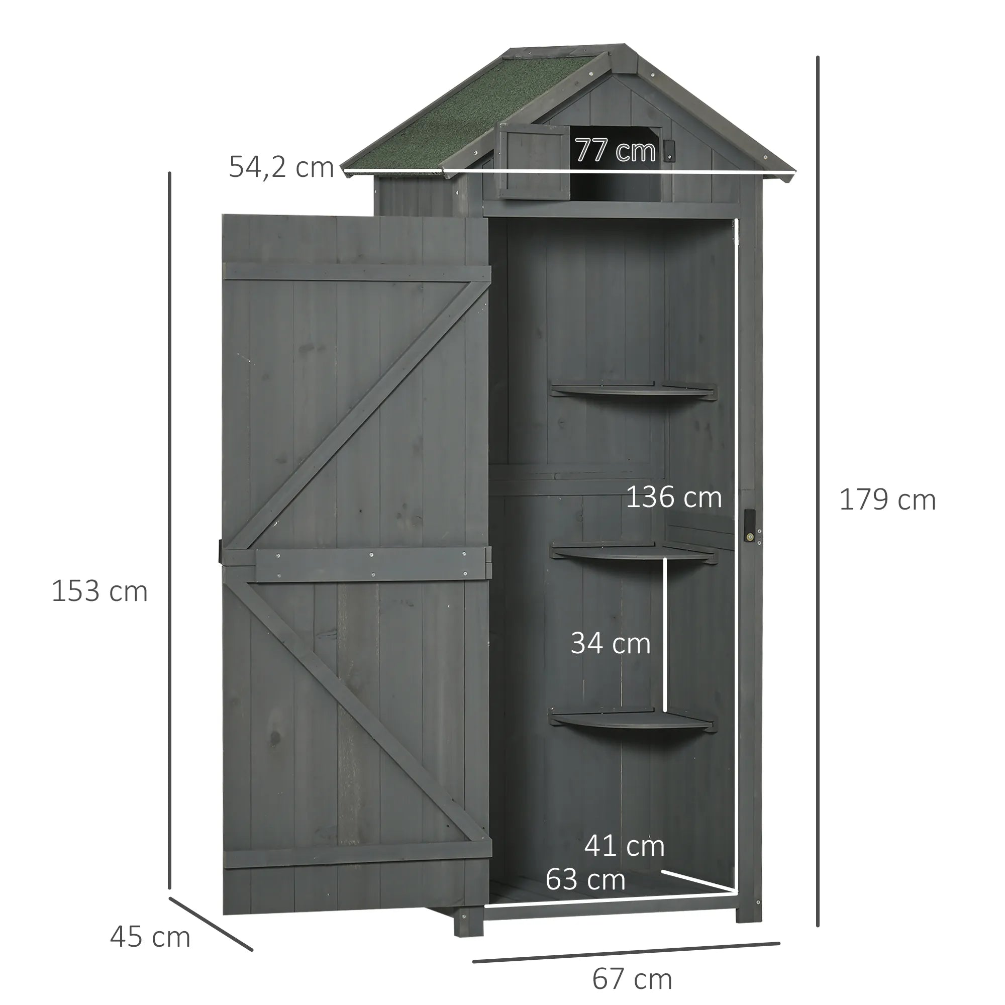 Sodo spintelė su lentynomis 77x54,2x179 cm, pilka ir žalia