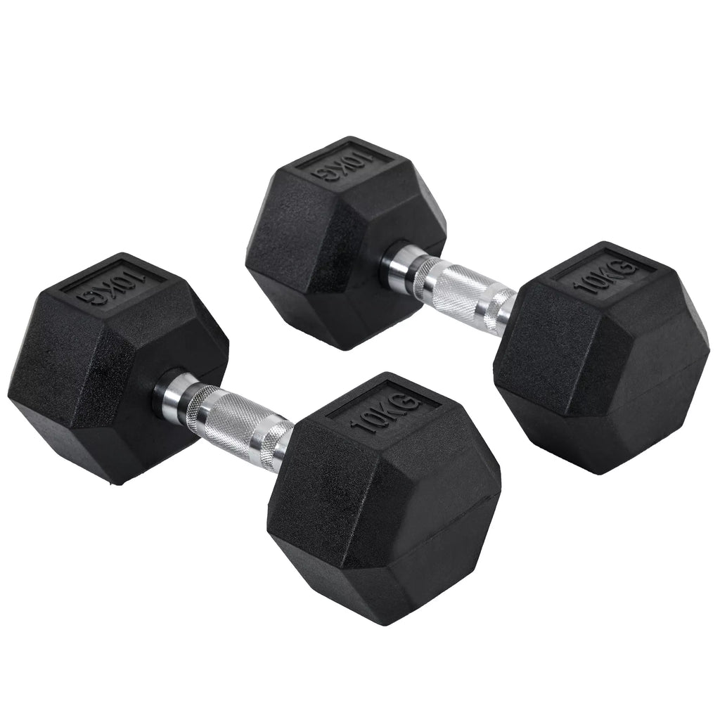 Hexagon hantels, 2 vnt. rinkinys Hantels su raižytu rankenėle, ketaus hantelių rinkinys, 2 x 10 kg, hantelių rinkinys vyrams ir moterims, namams, sporto salėms, jėgos treniruotėms