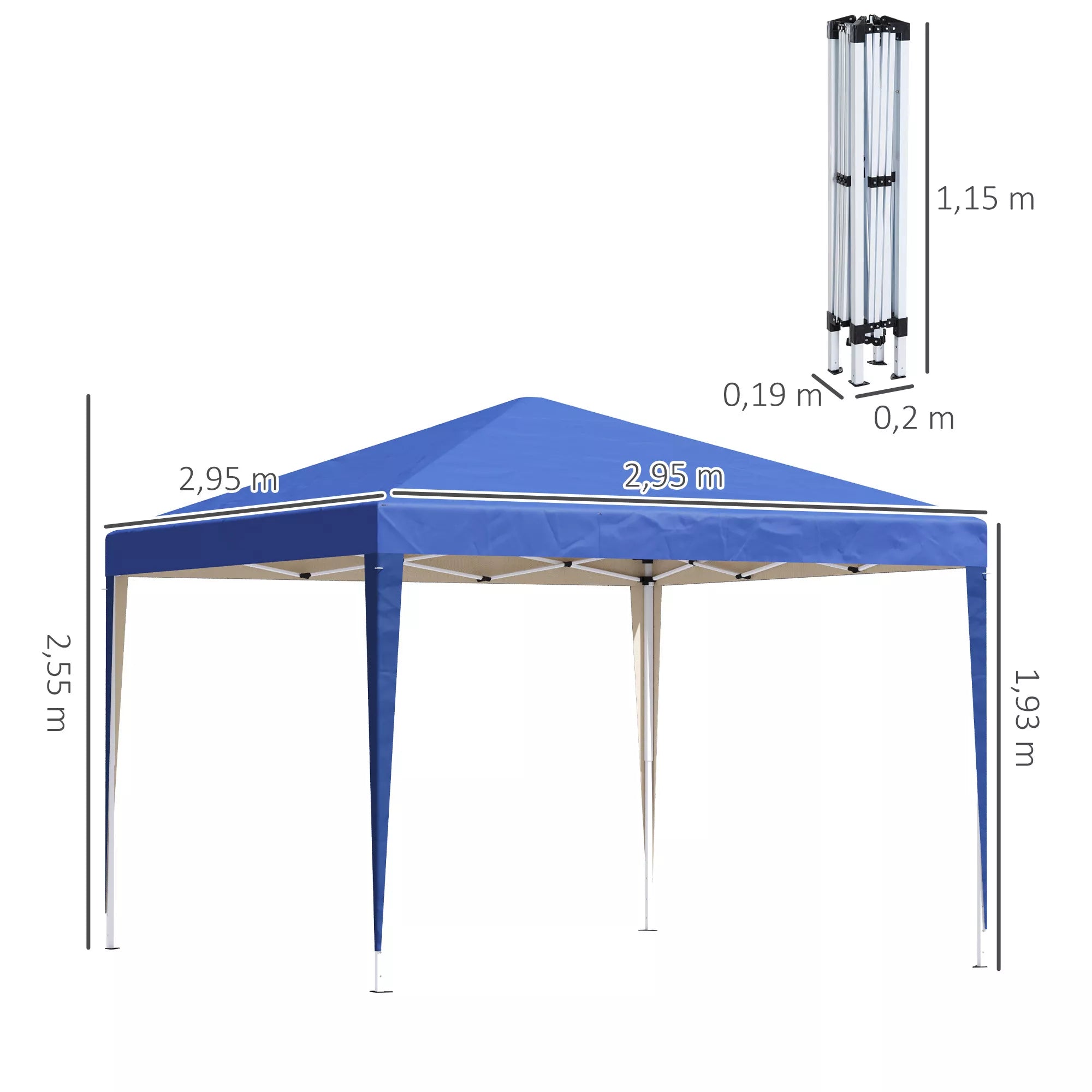 Paviljonas, 2,95 x 2,95 m Pop-Up sulankstomas paviljonas, sodo paviljonas, vakarėlių palapinė, UV apsauga, plienas + Oxford audinys, mėlynas