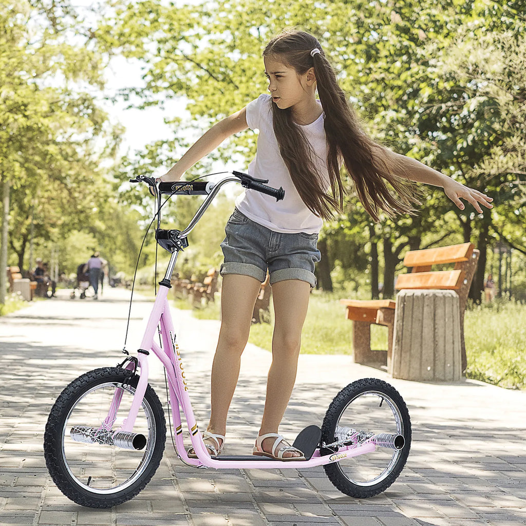 Vaikų paspirtukas su pneumatinėmis padangomis Kickscooter Scooter Tretroller Cityroller vaikams Kickboard 16 colių nuo 5 metų Aukščio reguliavimas Rožinis 143 x 58 x 92-100 cm