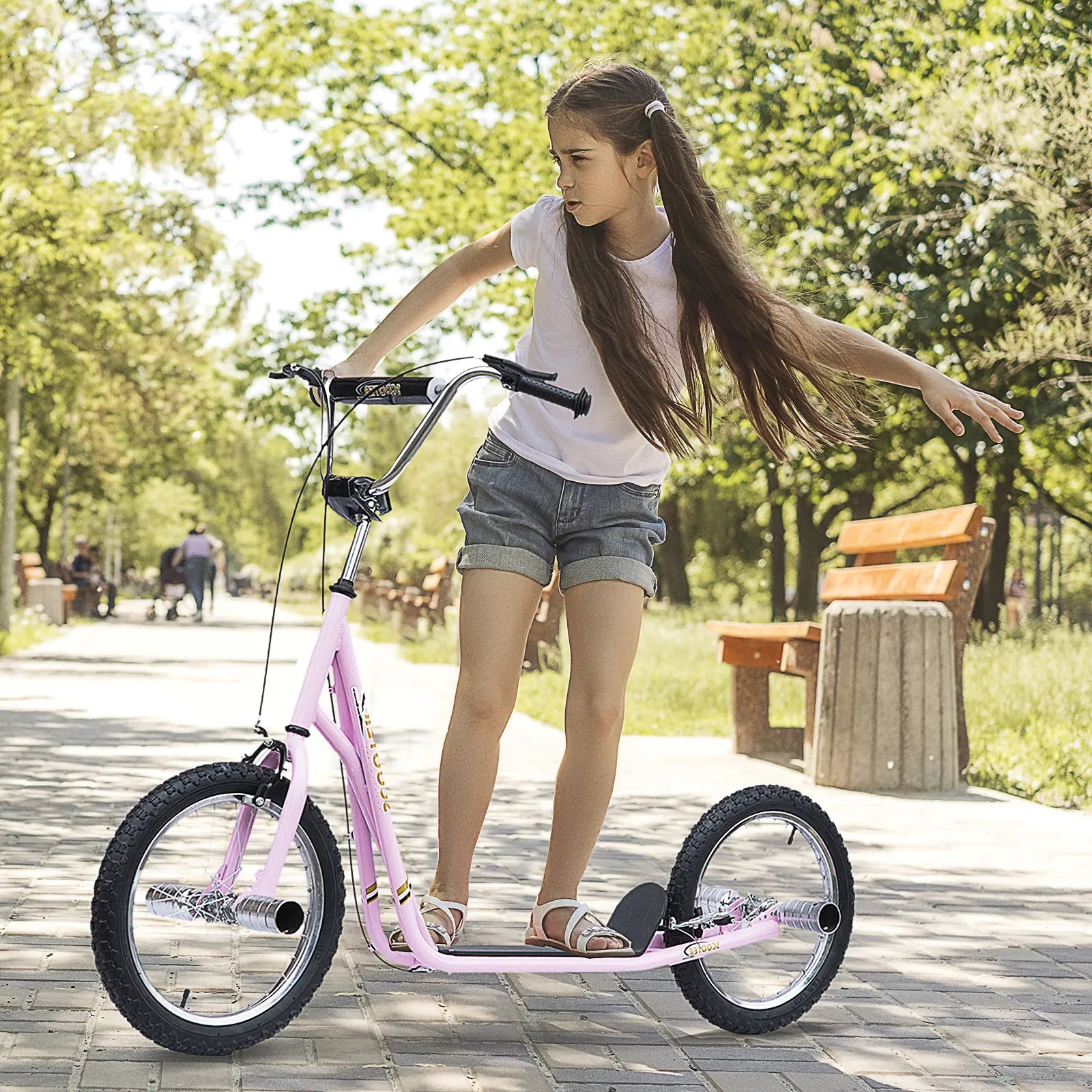 Vaikų paspirtukas su pneumatinėmis padangomis Kickscooter Scooter Tretroller Cityroller vaikams Kickboard 16 colių nuo 5 metų Aukščio reguliavimas Rožinis 143 x 58 x 92-100 cm