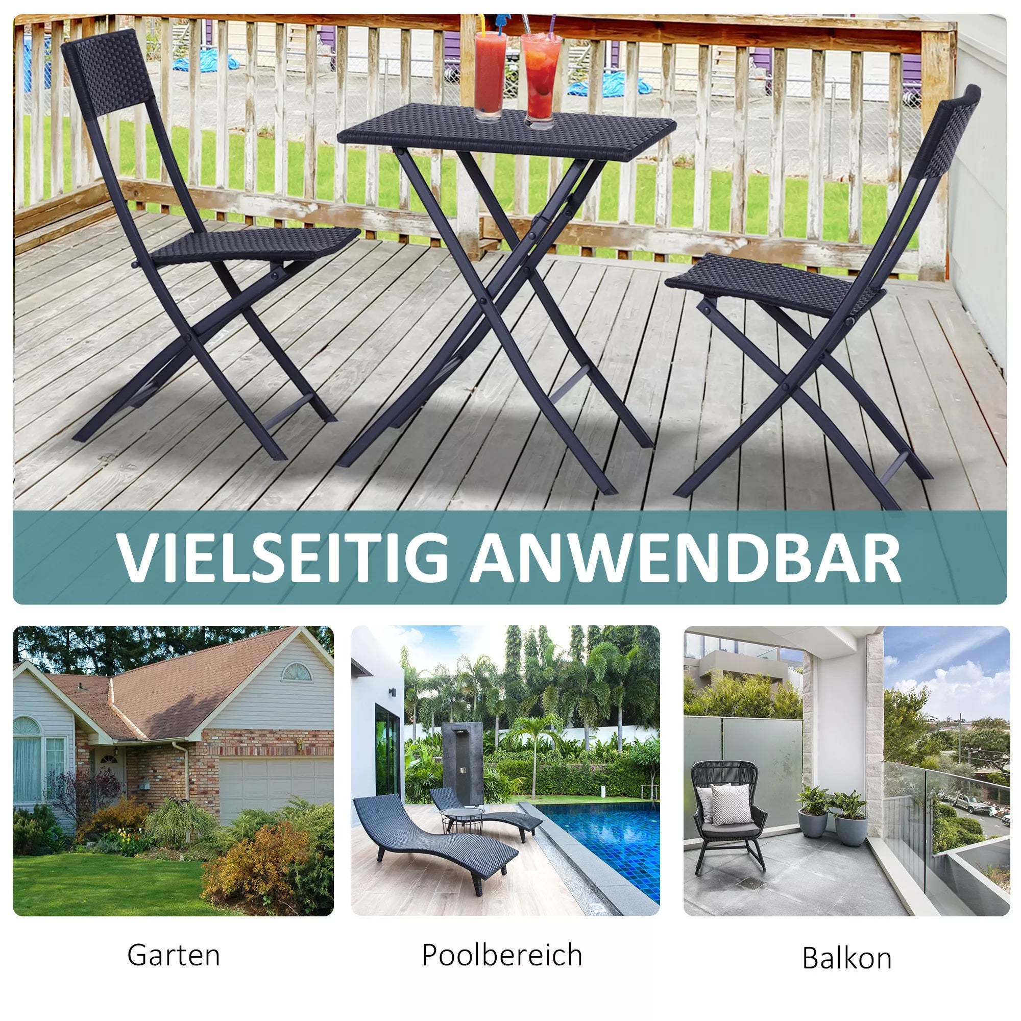 Polyrattan bistro komplektas 2 asmenims Sėdimoji grupė Rotango sodo baldų komplektas Juodas