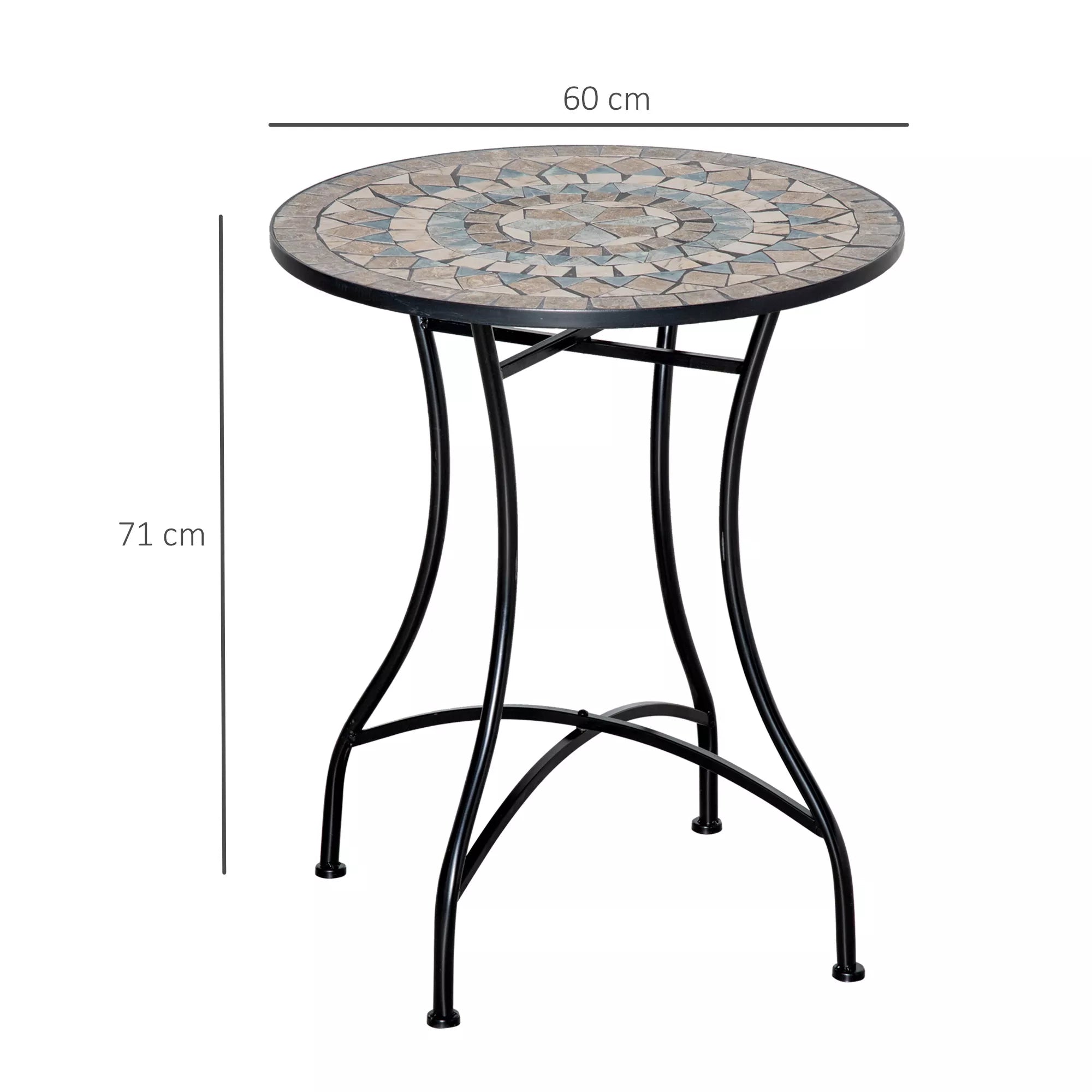 Sodo stalas mozaikinis apvalus bistro stalas papildomas stalas su mozaikine plokšte keramika metalas žalias+smėlio+baltas Ø60 cm