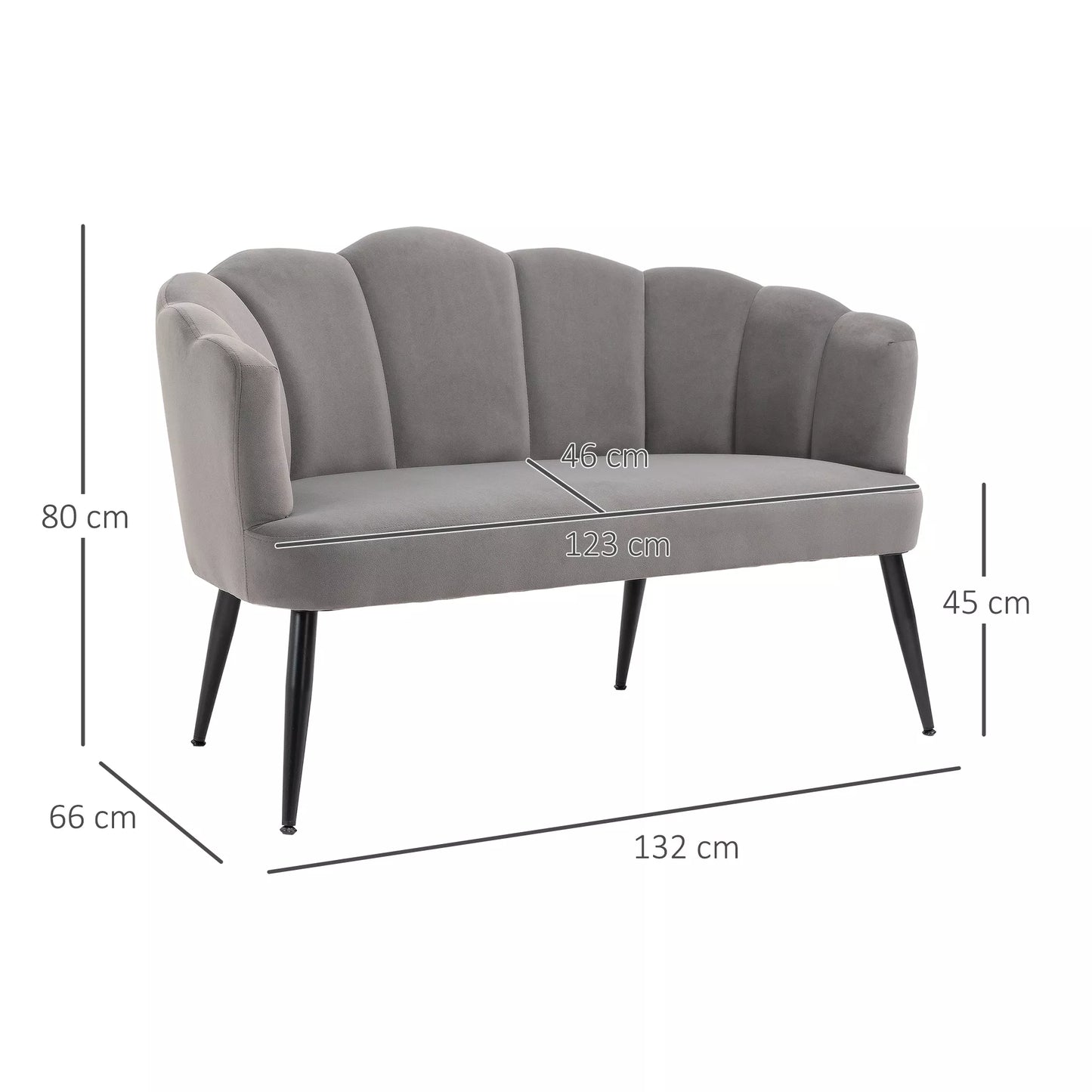 Dvivietė sofa, dvigulė sofa, dvivietis svetainės fotelis modernaus dizaino, atlaiko iki 160 kg, 132 x 66 x 80 cm, pilka