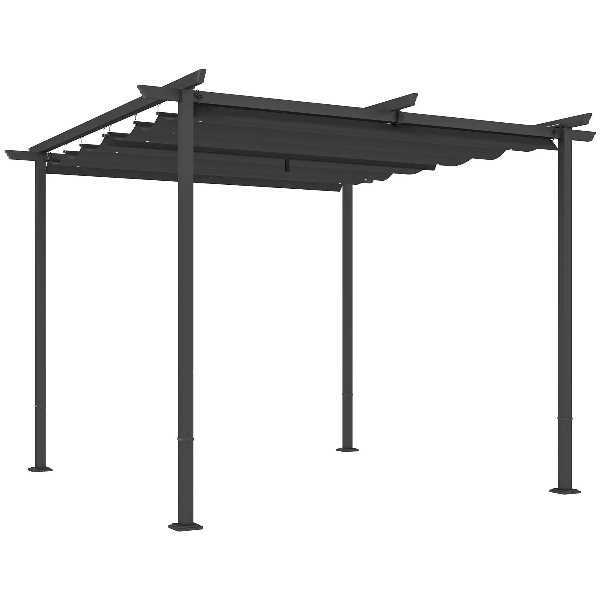 3 x 3 m sodo pergola su reguliuojamu stogu, metaliniu rėmu, UPF30+ apsauga, saulės stogu verandoje, terasoje, tamsiai pilka
