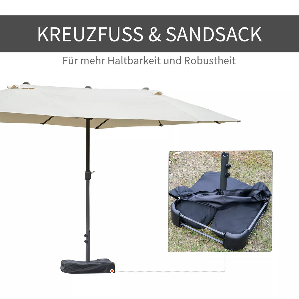 Saulės skėtis Sodo skėtis Turgaus skėtis Dvigubas saulės skėtis Terasos skėtis su skėčio stovu Rankine Cremeweiß Oval 460 x 270 x 240 cm