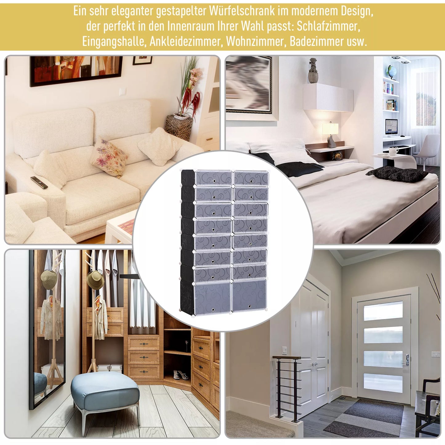 Batų dėžių rinkinys, 16 vnt. Sukraunamos batų dėžutės, batų organizatorius, batų laikymo sistema, laikymo dėžės, lentynų sistema su durelėmis, juoda + balta