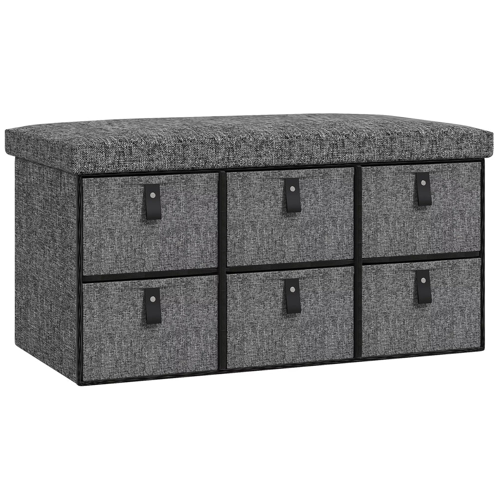 Minkšta batų dėžė, 6 batų skyriai, MDF rėmas, lino išvaizda, pilka