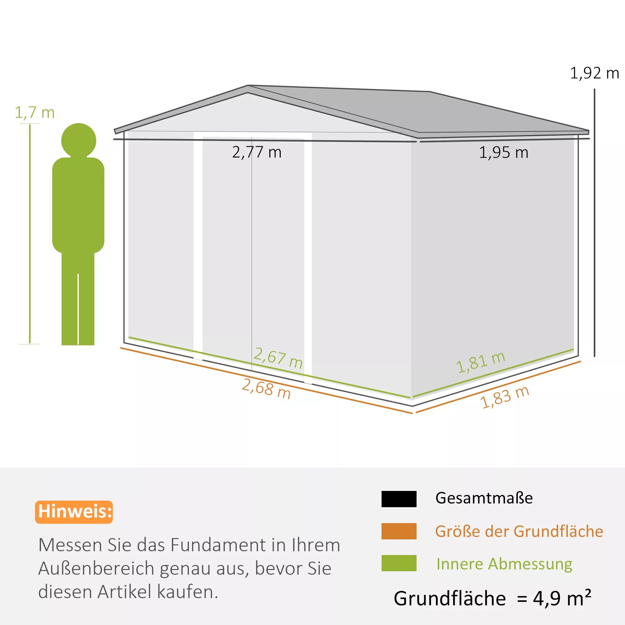 Įrankių sandėliukas, 2 stumdomos durys, 4 langai, atsparus atmosferos poveikiui, metalinis korpusas, 2,7 x 1,9 x 1,9 m, rudos spalvos