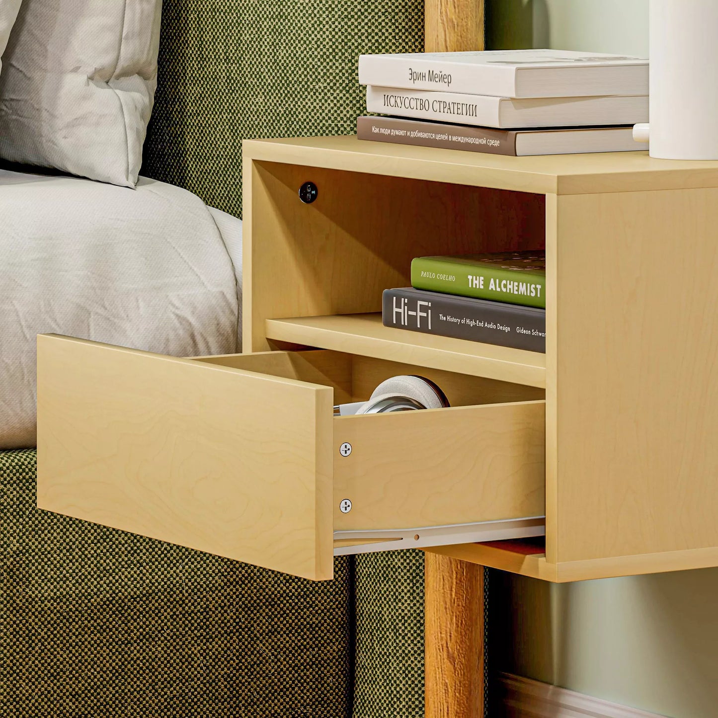 2 dalių naktinio staliuko rinkinys, naktinis staliukas, naktinė komoda, medžio drožlių plokštė, natūralus, 45 x 35 x 27,5 cm