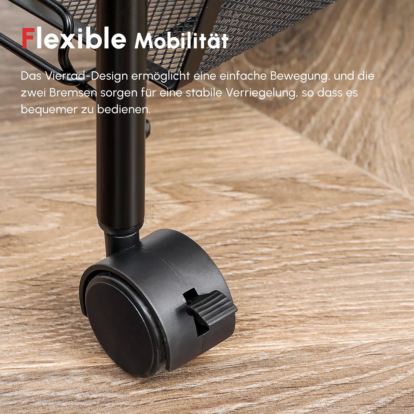 Virtuvės vežimėlis su 5 vieliniais krepšeliais, 4 kabliukais, 4 ratukais, 2 rankenomis, plieno/plastiko, 45x26,5x106 cm, baltas