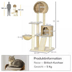 Katės draskyklės schema su matmenimis 150, 36 ir 30 cm bei siluetais