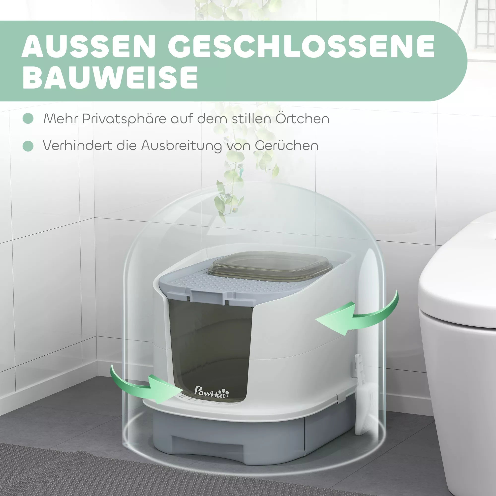 Katės tualetas su dangčiu Viršutinis įėjimas Kastuvėlis Ištraukiamas padėklas Katėms iki 4,5 kg, 40,5x52,5x42,5 cm Pilkos spalvos