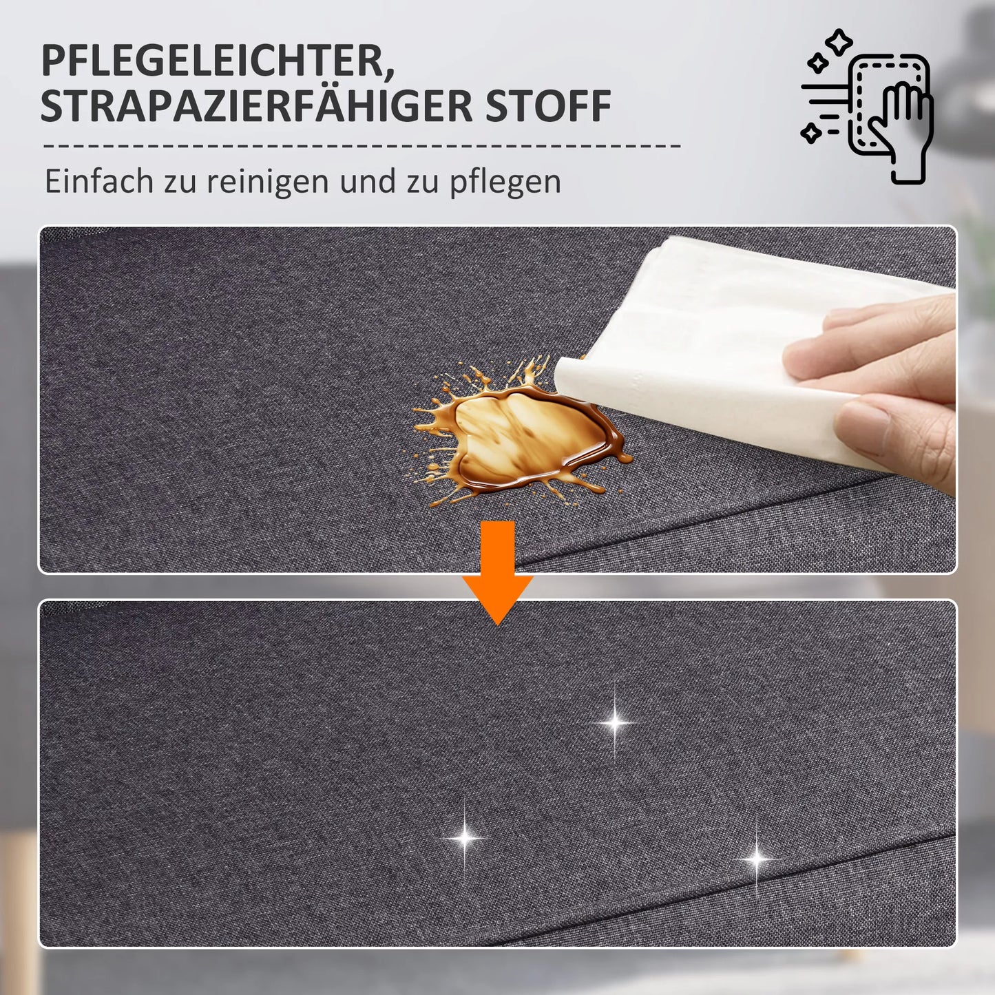 Dviejų vietų sofa, minkštas paminkštinimas, lengvai prižiūrimas užvalkalas, iki 150 kg, 117 x 56,5 x 77 cm, tamsiai pilkos spalvos