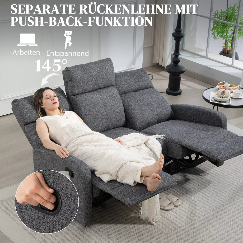 3 vietų sofa, individualiai reguliuojamos atlošos, kojų atrama, audinio apmušalas, metalas, pilka