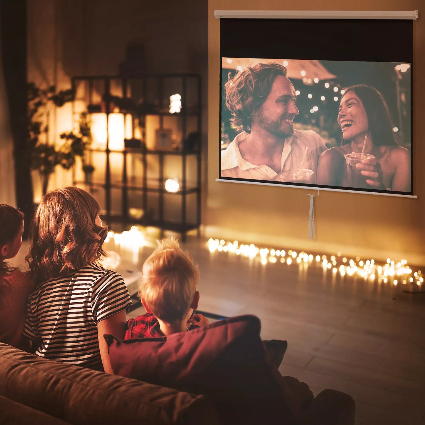 Projektoriaus ekranas, su stovu, sienai arba luboms montuoti, 16:9 formato santykis, 172x96 cm, baltas