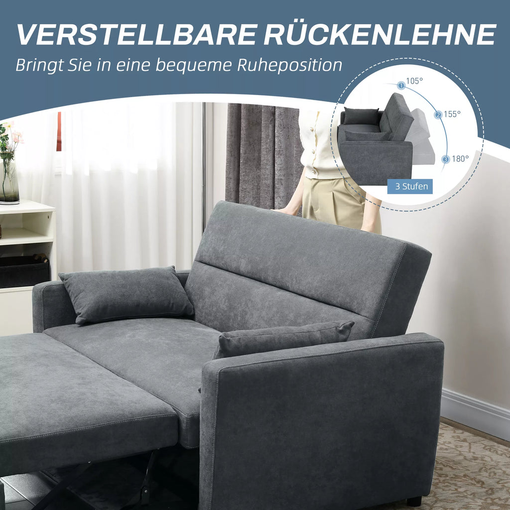 Miegamoji sofa, 2 vietų, išlankstoma, iki 200 kg, medinis rėmas, 155x90x88,5cm, tamsiai pilka