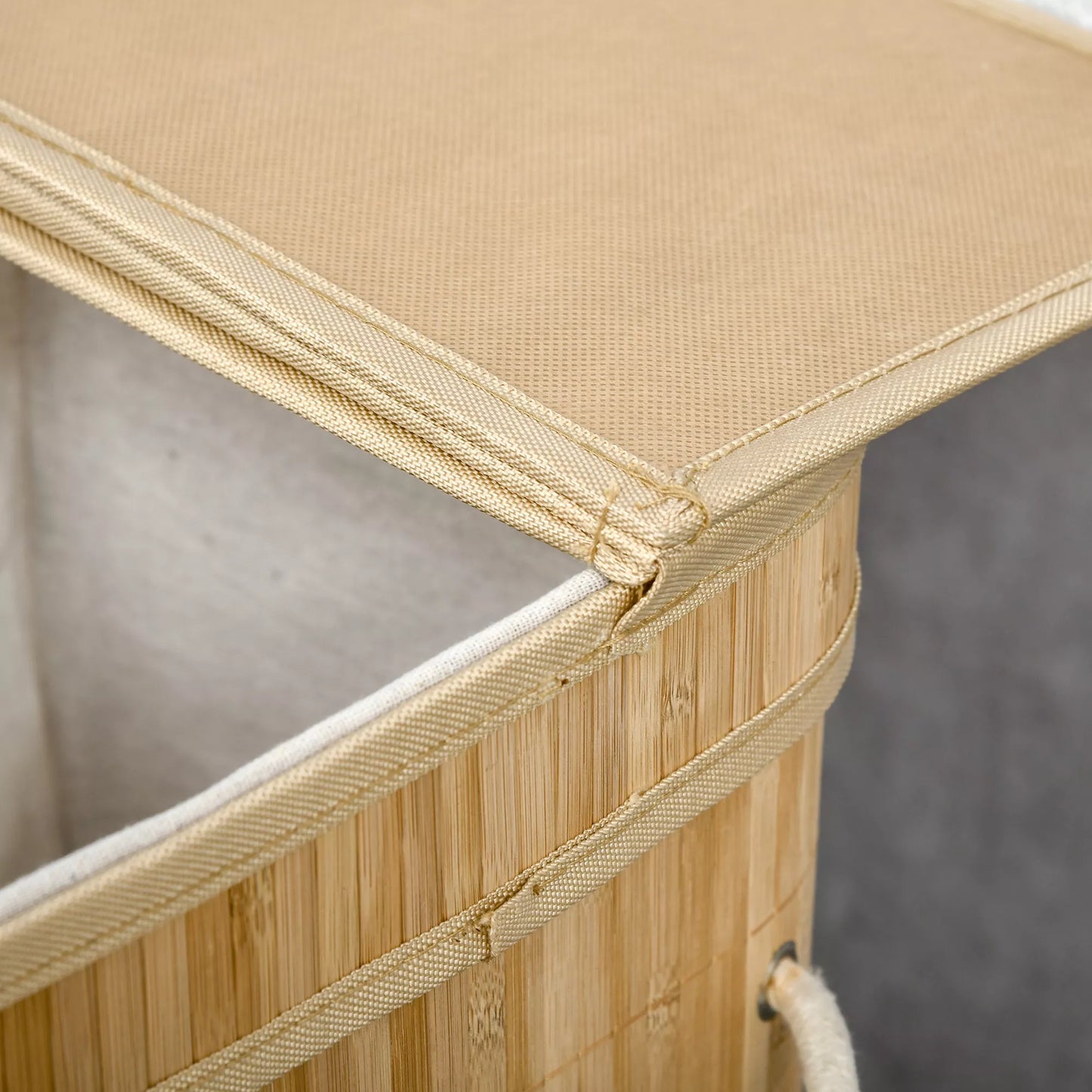 Sulankstomas bambukinis skalbinių krepšys, patogus 90 L skalbinių konteineris su išimamu vidiniu maišeliu ir dangčiu