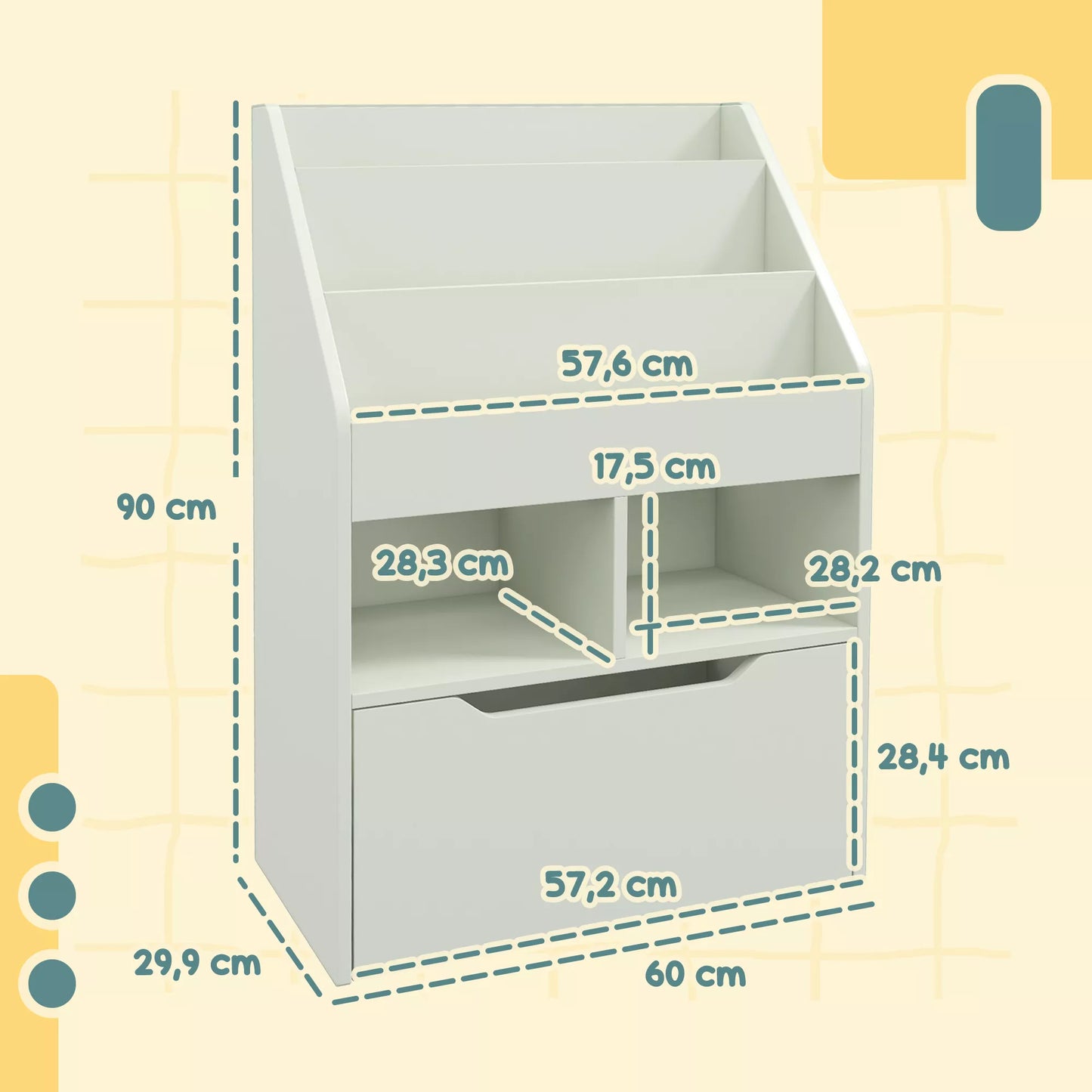 Vaikiška lentyna su stalčiumi, knygų lentyna su skyreliais, 60 x 29,9 x 90 cm, žalia