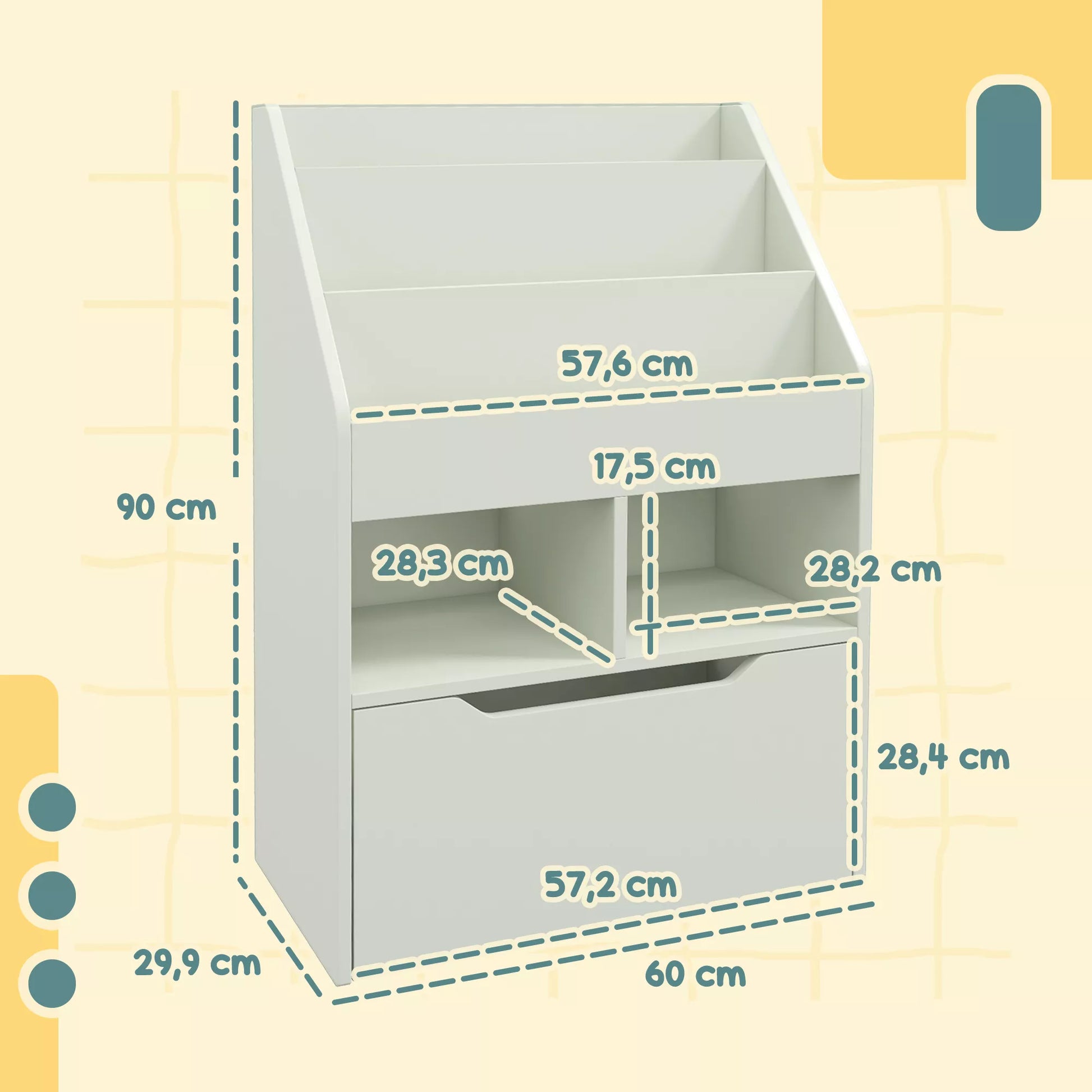 Vaikiška lentyna su stalčiumi, knygų lentyna su skyreliais, 60 x 29,9 x 90 cm, žalia