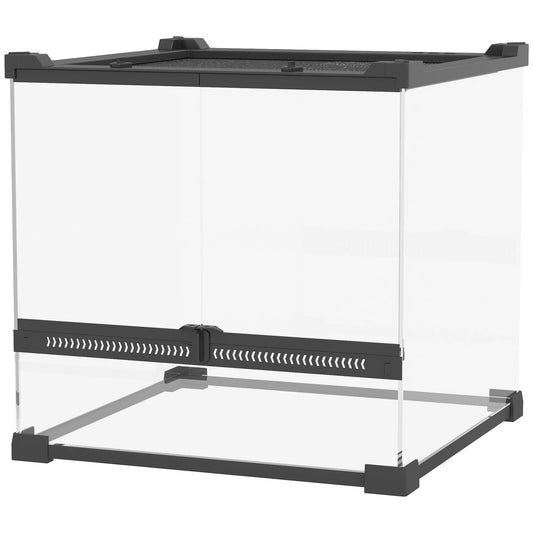 Stiklinis terariumas ropliams, paaukštintas ir vandeniui atsparus dugnas, sagties užraktas